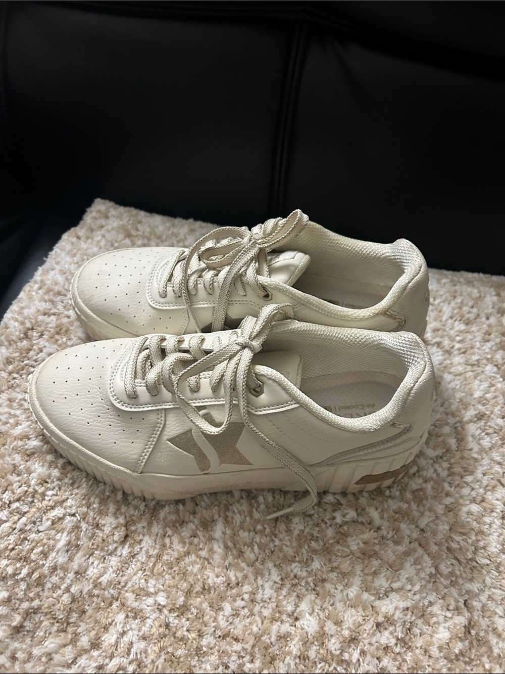 Women's Casual Lace-Up Platform Sneakers in Cream